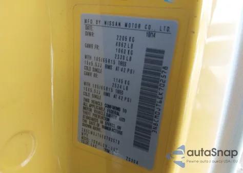 2014 Nissan Nv200 Taxi z USA, uszkodzony, nr VIN 3N8CM0JT6EK702578